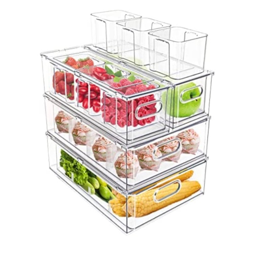 Amazon.com: MineSign 4 pack Stackable Refrigerator Organizer Bins Pull-Out Drawers for Fruit and Veggies Storage Organizer for Fridge Clear Drawer Containers with Handle Divided Organization for Produce Saver: Home & Kitchen