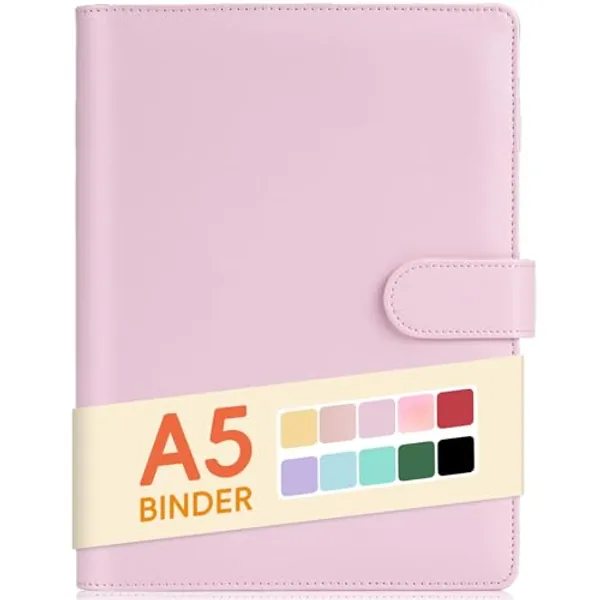 Sooez A5 Notebook Photocard Binder, 6 Budget Binder Ring Planner, Stylish Loose Leaf Personal Organizer Binder Cover with Magnetic Buckle, PU Leather Binder Women with Macaron Colors (Pink)