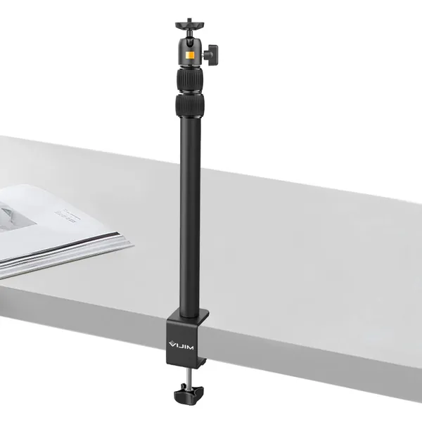 JUSMO Camera Desk Mount Stand w Ballhead, 14.5-37.7inch Adjustable Table Aluminum Light Stand w 1/4" Screw Tip, Desktop C-Clamp Mount Stand for DSLR Camera/Ring Light/Video Light/Webcam (LS01) - LS01