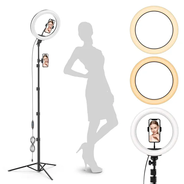 ﻿GearLight Ring Light - 10" Selfie Tripod Stand with LED Lights, Dual Phone Holders, Adjustable Height and Lighting for Recording, Makeup & Photography - Cute ﻿Room Decor Stuff & Gifts For Teen Girls - 10"