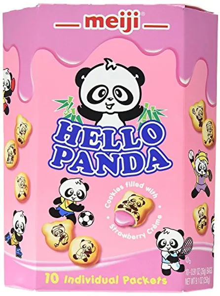 Meiji Hello Panda Family Pack Cookies, Strawberry, 9.1 oz (10 Individual Packets)