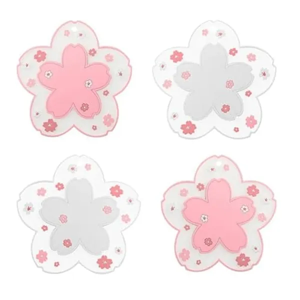 Coffee mat Kawaii Coaster Cup PVC Home Tea Mug Coaster Durable Anti-Skid Pot Bowl pad placemat Cherry Blossom Coaster (Small 4pcs)