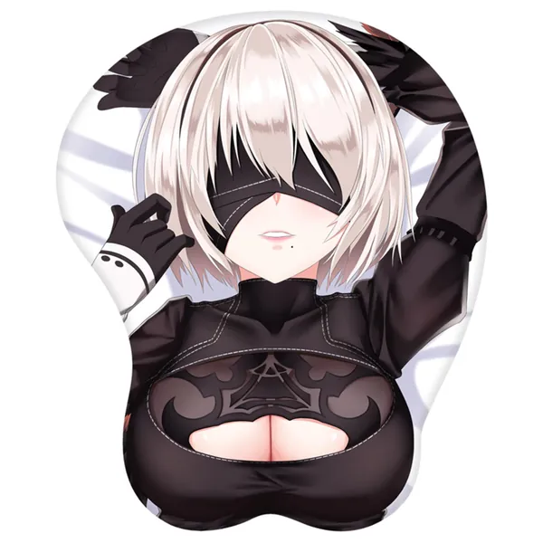 Nier Automata 2B 3D Anime Mouse Pads Alfombrillas ergonómicas para mouse de sílice GelWrist Support Mouse Pad para juego de muñeca/hogar de doble uso, computadora de computadora de 2 vías