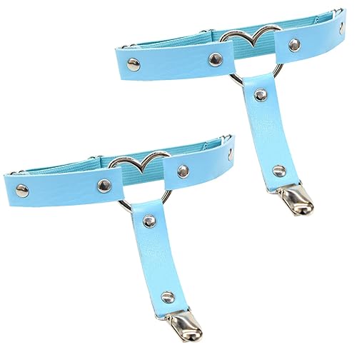 Garters Belt Adjustable Love Heart Leg Garter with Buckle Anti-Slip Clips Elastic Punk 1 Pair - Blue