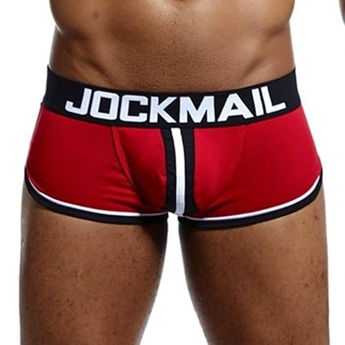 JOCKMAIL Mens Underwear Jockstrap Bottomless Men Boxer Shorts Backless Gay Underwea - Medium - Red