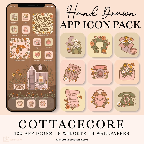 Cottagecore Aesthetic App Icons, iOS Icons, iPhone Icons, Cottagecore iOS 14 Icons App Covers, Social Highlight Icons, Cute Icons, 210405