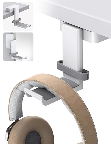 Lamicall Headphone Stand, Sticky Headset Hanger - 360 Degree Rotation Earphone Adhesive Hook Holder Mount, Table Headphone Stand with Cable Organizer, Headset Clamp for HyperX, Sennheiser -White - White