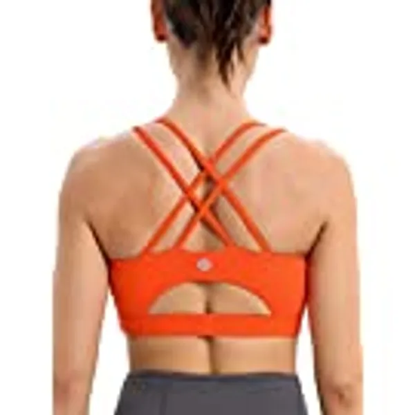 RUNNING GIRL Strappy Sports Bra for Women, Sexy Crisscross Back Medium Support Yoga Bra with Removable Cups