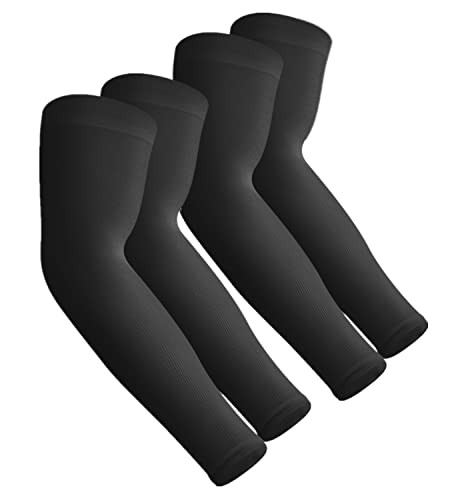 Aegend 2 Pair Sun Protection Cooling Arm Sleeves Compression - Tattoo Cover up - Sun Sleeves for Men Women Youth - 2 Pairs - Black