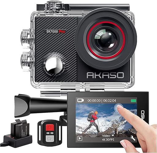 AKASO EK7000 Pro 4K Action Camera with Touch Screen EIS 131ft Waterproof Camera Remote Control Underwater Camera with Helmet Accessories Kit - Standard