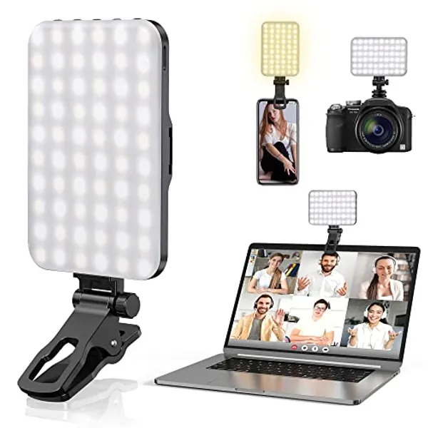 Anautin Selfie Light, 60 LED 2200mAh Rechargeable Clip Fill Video Light, 7 Light Modes, 10-Level Brightness, CRI 97+, Portable Clip on Light for Phone/Tablet/Laptop, Zoom Call Vlog Makeup TikTok Video Fill Light