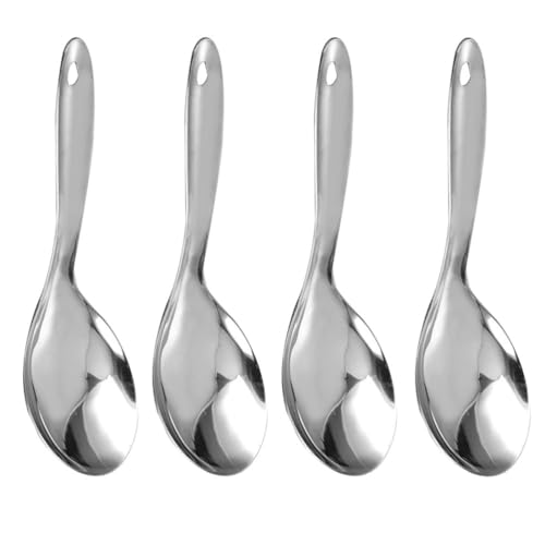hemoton 4Pcs Rice Spoon Stainless Steel Rice Paddle Non Stick Rice Serving Spoon Rice Scooper Rice Spatula Cooking Spoon for Home Kitchen Use Silver