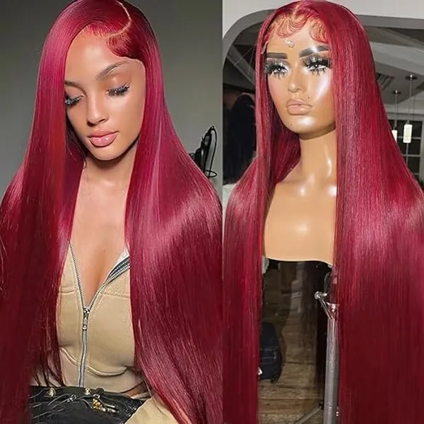 Sweetie 99j Burgundy 13x4 Lace Front Wigs Human Hair 180% Density 34 Inch Straight Lace Front Wigs Human Hair Wig for Women with Baby Hair - 34 Inch - 99j Straight Wig