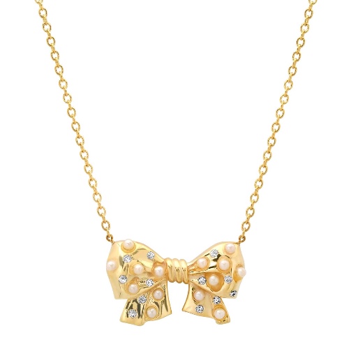 Pearl-Embellished Bow Necklace