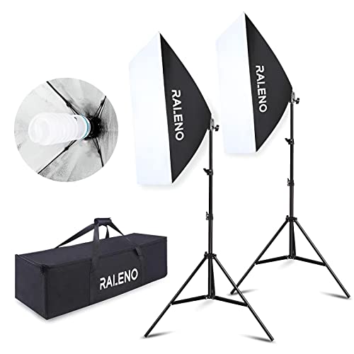 RALENO Softbox Photography Lighting Kit 20"X28" Photography Continuous Lighting System Photo Studio Equipment with 2pcs E27 Socket 5500K Bulb,Photo Model Portraits Shooting Box - softbox