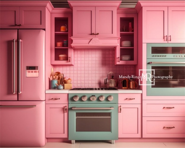 Kate Pink Fantasy Dollhouse Kitchen Backdrop Designed by Mandy Ringe Photography | 10x8ft(3x2.4m)