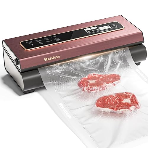 Mesliese Vacuum Sealer Machine Powerful 90Kpa Precision 6-in-1 Compact Vacuum Food Preservation System Built-in Cutter, 2 Bag Rolls & 5 Pre-cut Bags, Dry&Moist Modes Smart Suction, ETL Listed (Pink) - Pink