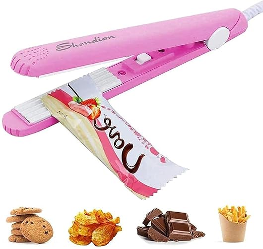 Mini Food Bag Heat Sealer Handheld, Smart Control Corrugated Suspension Heating Sheet for Airtight Food Storage with 43.1 inch Power Cable (Pink) - Pink