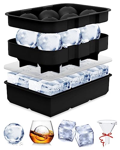 2 Pack Ice Cube Trays with Lid and Funnel, Large Ice Hockey Machine and Square Ice Cube Molds, Easy Release and Spill-Proof Ice Cube Trays, Reusable Large Ice Cube Trays for Whisky, Cocktails