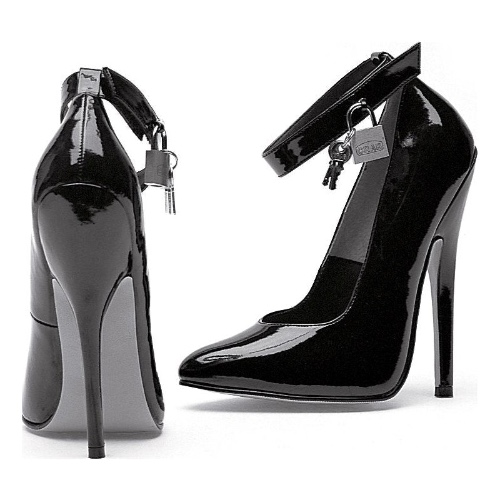 Fetish Pump w Lock and Key Black 6in - 8 / Black