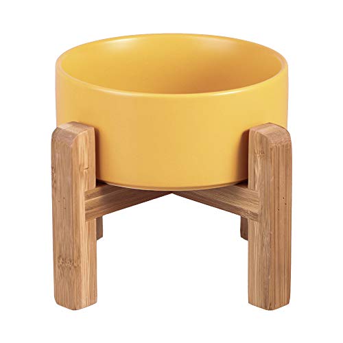 Ceramic Elevated Raised Cat Bowls - Cat Food Dish with Stand - Raised Cat Food and Water Bowls Anti Vomiting - Pet Bowl with Anti Slip Rubber pad - Stress Free for Cats and Small Dogs -set of 2 - Medium Dog Bowls 850ML*1 Yellow