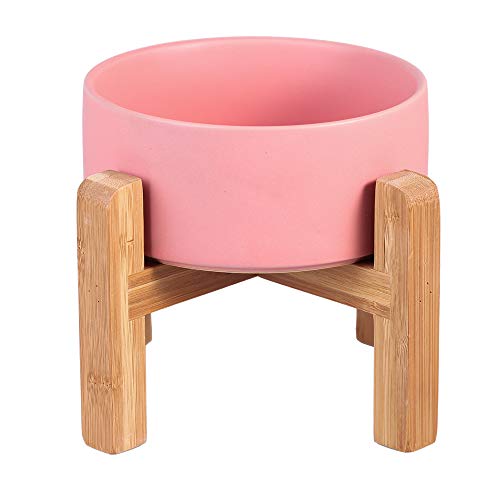 Ceramic Elevated Raised Cat Bowls - Cat Food Dish with Stand - Raised Cat Food and Water Bowls Anti Vomiting - Pet Bowl with Anti Slip Rubber pad - Stress Free for Cats and Small Dogs -set of 2 - Medium Dog Bowls 850ML*1 Pink
