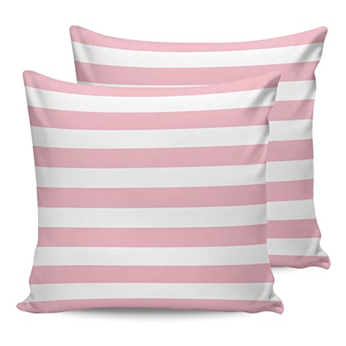 ALAGEO Outdoor Waterproof Pillow Covers for Patio Furniture Pink and White Stripes Decorative Throw Pillow Cover Solid Striped Pillowcases Set of 2 Cushion Case for Sofa Couch Chair 16 x 16 in - 16x16 inch x 2pcs - Pink