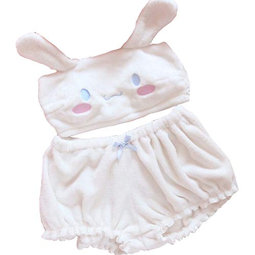 BZB Kawaii Anime Cute Pajamas Set for Women Sweet Lovely Velvet Tube Top and Shorts Sleepwear Suits - White-01 - X-Large