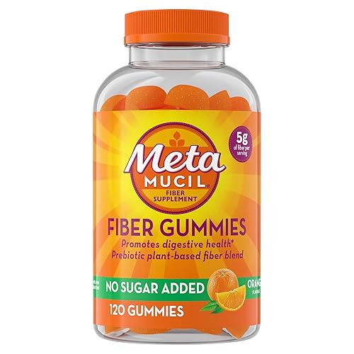 Metamucil Fiber Gummies for Adults, No Sugar Added Orange Flavor, 5g Prebiotic Plant Based Fiber Supplement Blend, 120 Count - Fiber + Orange 120 ct