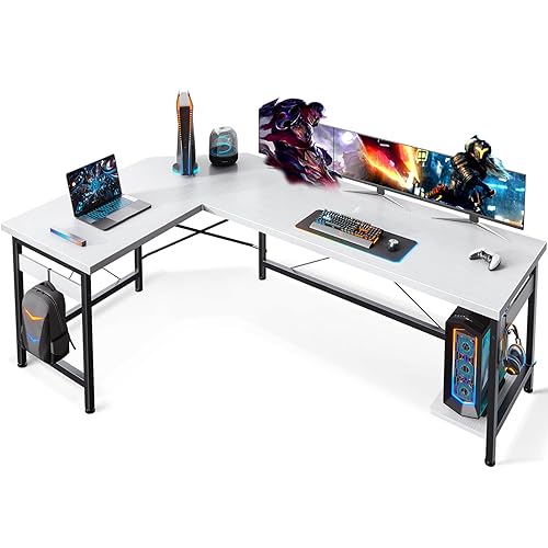 Coleshome 66" L Shaped Gaming Desk, L Shaped Desk, Computer Desk, Gaming Desk, Writing Desk, Home Office Desk, White - White - 66 inch