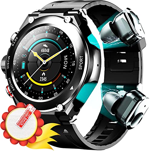GUIQU 𝐒𝐦𝐚𝐫𝐭 𝐖𝐚𝐭𝐜𝐡 𝐰𝐢𝐭𝐡 𝐄𝐚𝐫𝐛𝐮𝐝𝐬, 6D Sound Effects, 1.3" HD Touch Screen, IP67 Waterproof, Sports Watch for Built-in GPS, Adventure Tactical Watch Compatible Android Phones and iOS - Sci-Fi Black