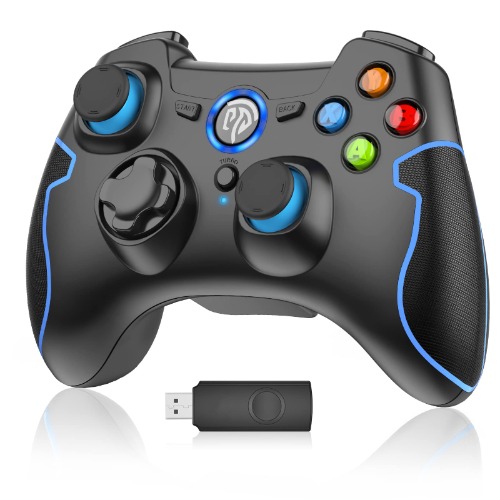 Manette sans Fil pour PC Steam PS3, EasySMX Manette PC, Manette PS3, Gamepad Joystick PC PS3, 2.4G Wireless Manette de Jeu pour PC Windows XP-7-8-10-11, Steam, PS3, Noir Bleu