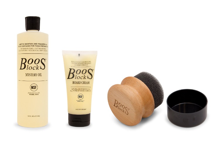 John Boos Block Cutting Board Care and Maintenance Set: Includes One 16 Ounce Bottle Mystery Oil, One 5 Ounce bottle Board Cream and One Round Applicator - Care Set/Applicator