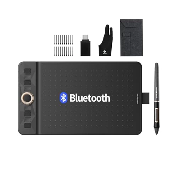 GAOMON Bluetooth Drawing Tablet WH851 Graphics Pen Tablet, Digital Art Tablet Supports 16384 Levels, Intuitive Dial with 8 Shortcut Keys, Type-C Port, Work with Windows & Android & Mac, 8 x 5 inches