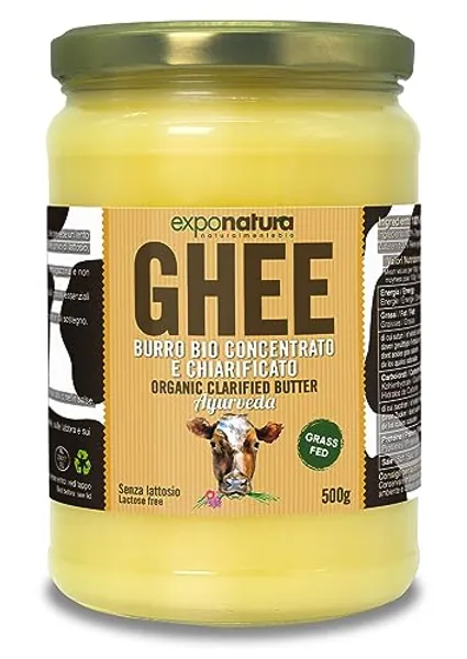 Exponatura Ghee biologico - burro chiarificato secondo l’antica ricetta Ayurvedica - solo da latte di mucche al pascolo - senza lattosio estremamente digeribile - Ghi (500 g)