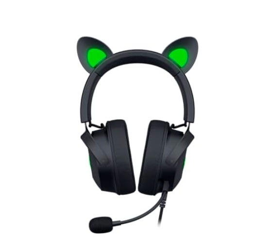 Razer Kraken Kitty Edition V2 Pro - Wired RGB Headset with Interchangeable Ears (Interchangeable Ears, Stream Reactive Lighting, TriForce Titanium 50 mm Drivers, HyperClear Cardioid Mic) Black - Kraken Kitty V2 Pro - Black