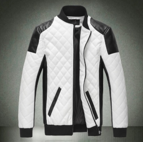 Mens Motorcycle Windproof Faux Leather Jacket - White / M