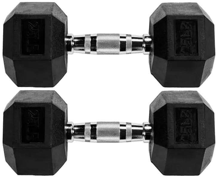 Signature Fitness Premium Rubber Encased Hex Dumbbell, Pairs
