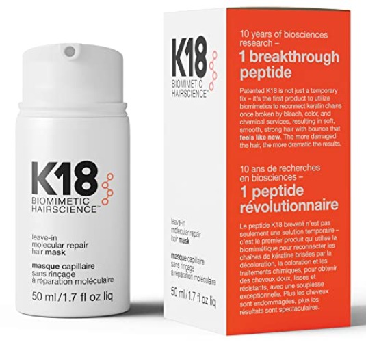 K18 Leave-In Molecular Repair Hair Mask Treatment to Repair Damaged Hair - 4 Minutes to Reverse Damage from Bleach + Color, Chemical Services, Heat 50 ml