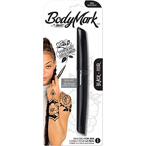 Bic Bodymark Temporary Tattoo Markers for Skin, Black, Flexible Brush Tip, 1-count Pack, Skin-safe, Cosmetic Quality - 1 count (Pack of 1) - Black