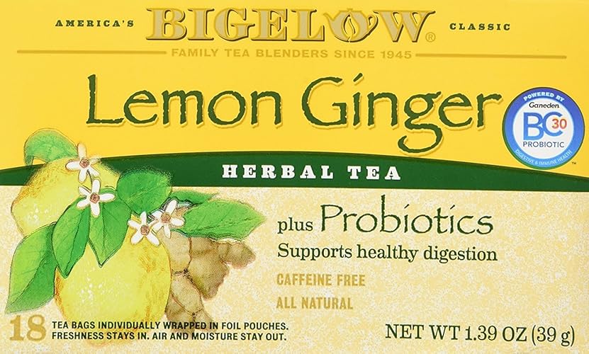 Bigelow Classic Lemon Ginger Herbal Tea Plus Probiotics 18 Bags (3 Pack) - Ginger Lemon - 18 Count (Pack of 3)