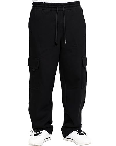 FB County Cargo Sweatpants - Loose Fit Cotton Polyester Heavyweight Fleece Cargo Sweatpants with Flap & Utility Pockets - XX-Large - Black