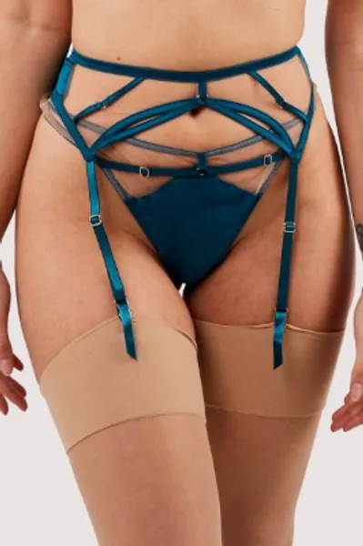 Ramona Teal Strap Detail Illusion Mesh Suspender