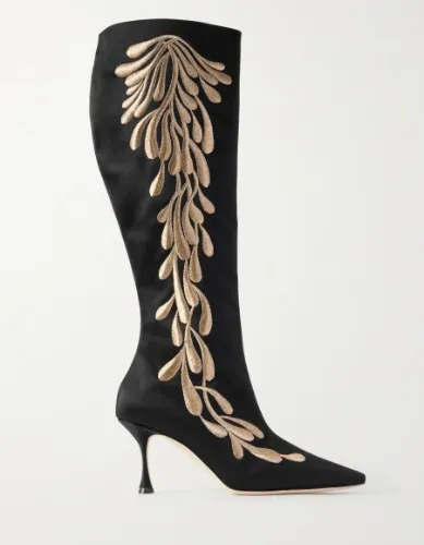 MANOLO BLAHNIK | Menki 70 embroidered satin knee boots (Size 39)