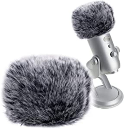 SUNMON Microphone Furry Windscreen Muff, Perfect Mic Pop Filter Mask Shield for Blue Yeti, Yeti Pro Microphones - gray furry