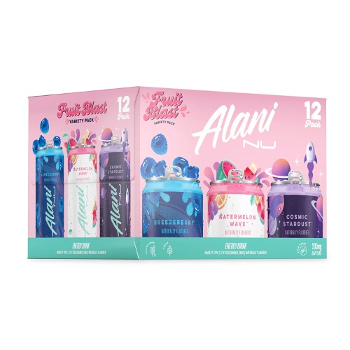 Alani Nu Sugar-Free Energy Drink, Pre-Workout Performance, Fruit Blast Variety Pack, 12 oz Cans (Pack of 12) - Fruit Blast Variety Pack