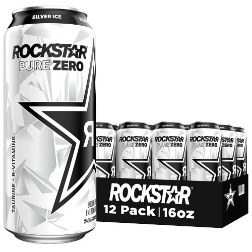 Rockstar Pure Zero Energy Drink, Silver Ice, 0 Sugar, with Caffeine and Taurine, 16oz Cans (12 Pack) (Packaging May Vary) - Pure Zero Silver Ice