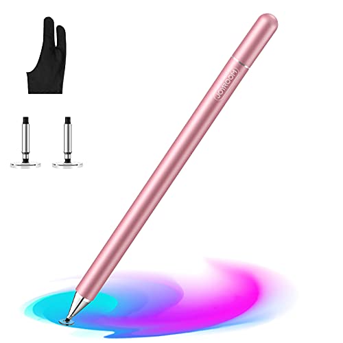joyroom Capacitive Stylus Pen for Touch Screens, Disc Tip and High Sensitivity, with Replacement Tips & Palm Rejection Glove, for Kid Student Drawing, for Apple/iPhone/iPad/Tablet/Samsung (Pink)… - Pink