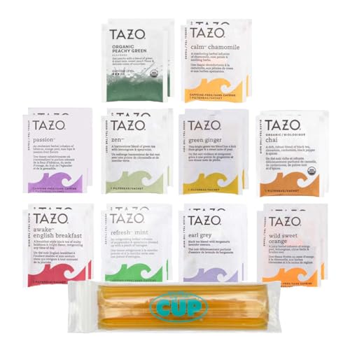 Tazo Tea Bags Sampler Variety Gift Box with By The Cup Honey Sticks, 10 Different Flavors, 20 Count