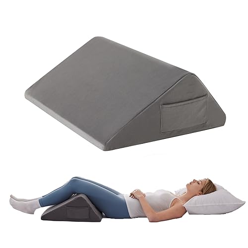 Knee Wedge Pillow, Memory Foam Leg Pillow Bed Wedge for Sleeping, Wedge Pillow for Legs Post Surgery, Triangle Pillow Wedge for Knee Support, Leg Elevation, Knee Hip Back Pain Relief, Short Plush - 23.6*18.9*7.9 Inch - Short Plush